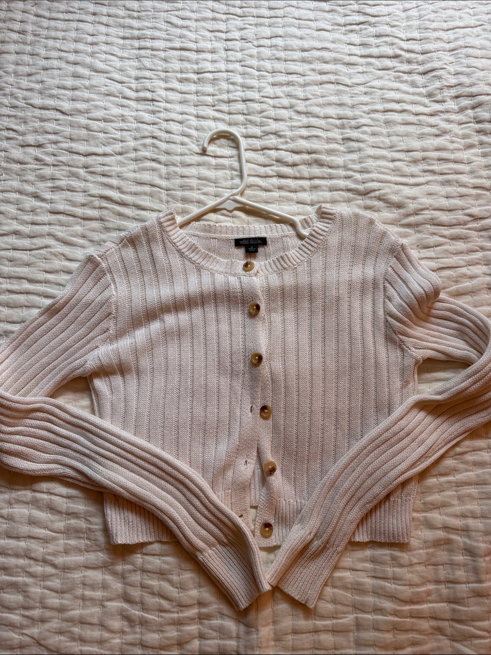 Wild Fable Light Cream Ribbed Button Cardigan